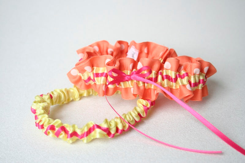 Bright Orange Polka Dot Bridal Garter Set