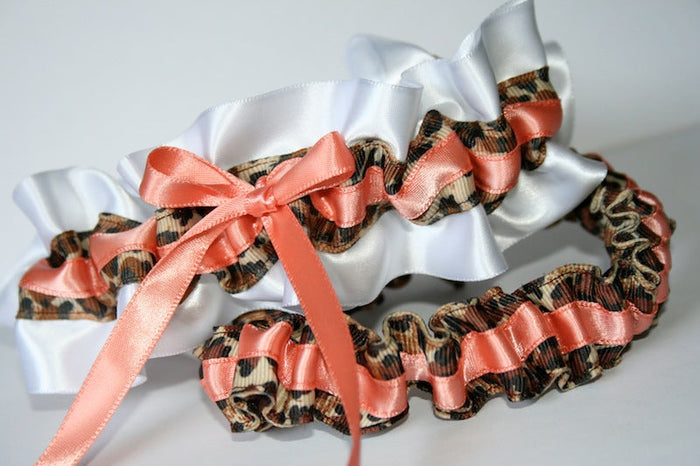 White, Peach and Leopard Print Garter Set