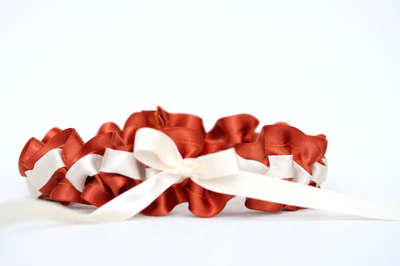 Custom Wedding Garter: Burnt Orange and Ivory