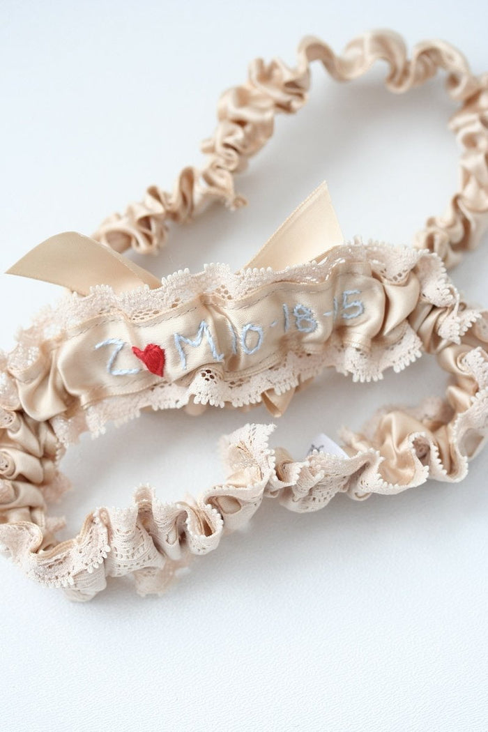 Custom Wedding Garter With Lace and Hand Embroidery