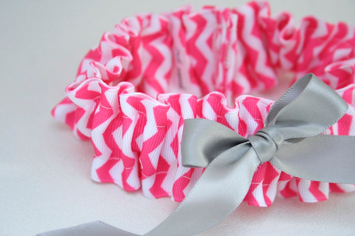 Hot Pink and Gray Chevron Wedding Garter