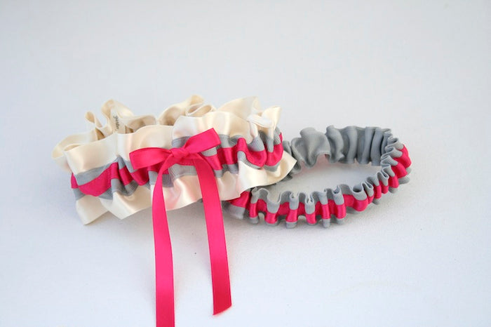 Gray and Hot Pink Custom Wedding Garter Set