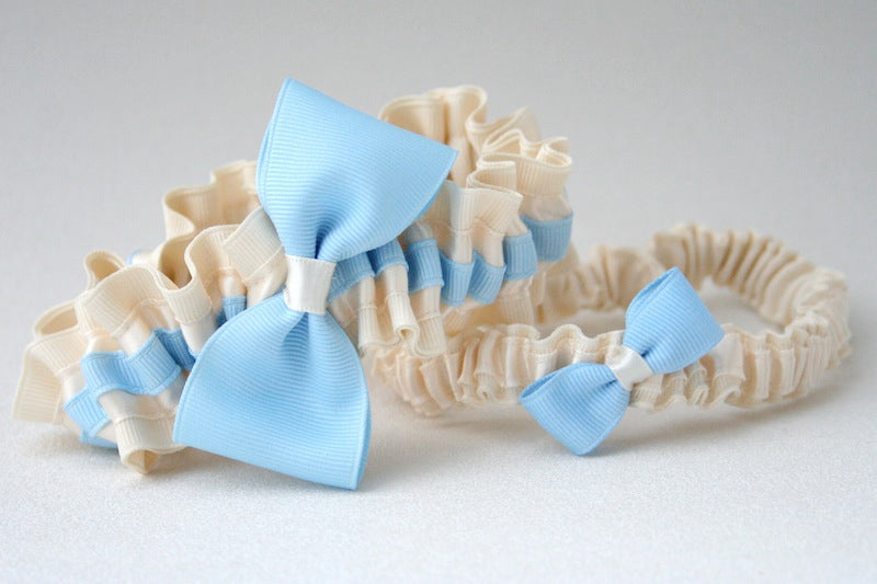 Ivory and Light Blue Garter Set