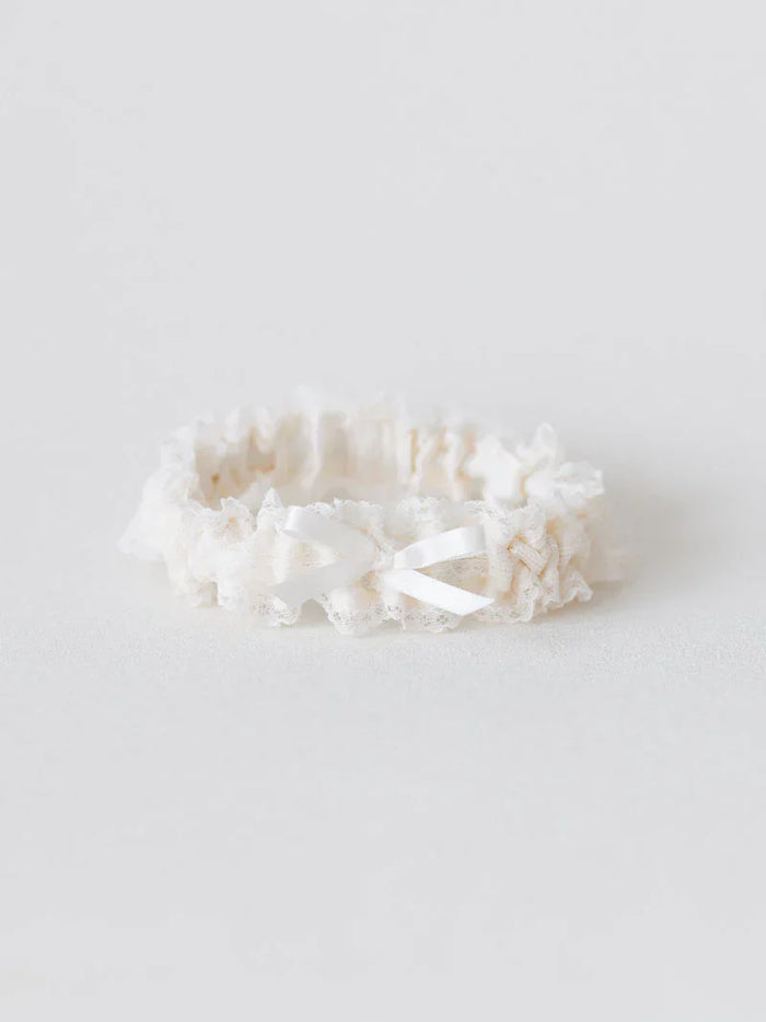 Classic Ivory Lace Bridal Garter Personalized With Black Embroidery By The Garter Girl