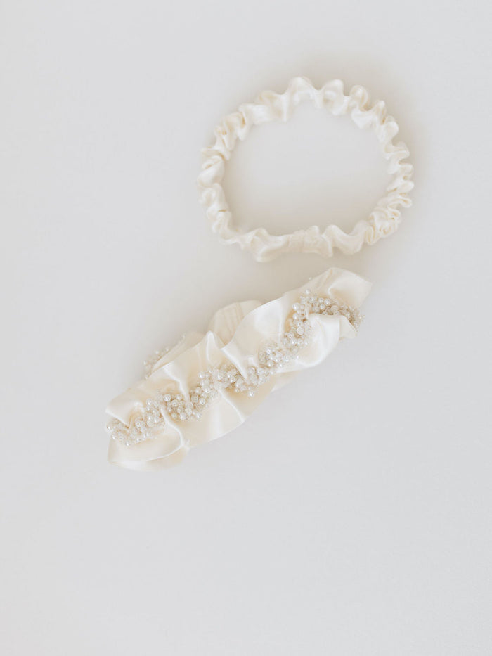 Garter Set: Sparkle, Beads & Pearls with Personalized Embroidery