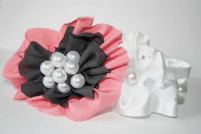 Pink, Gray and White Pearl Garter