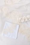 garter and handkerchief made from bride's mother's wedding dress