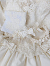 custom garter set with ivory lace main garter and satin tossing garter made from grandmother's lace wedding dress and pearls by The Garter Girl