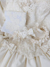 custom garter set with ivory lace main garter and satin tossing garter made from grandmother's lace wedding dress and pearls by The Garter Girl