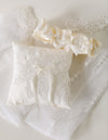 wedding garter and ring pillow made from the bride's mom's wedding dress sleeves by The Garter Girl