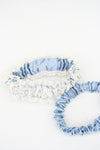 Garter Set: Embroidered Wedding Date, Blue, Vintage Lace and Pearls
