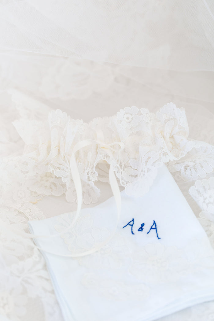 custom wedding garter handmade from bride's mother's veil by The Garter Girl