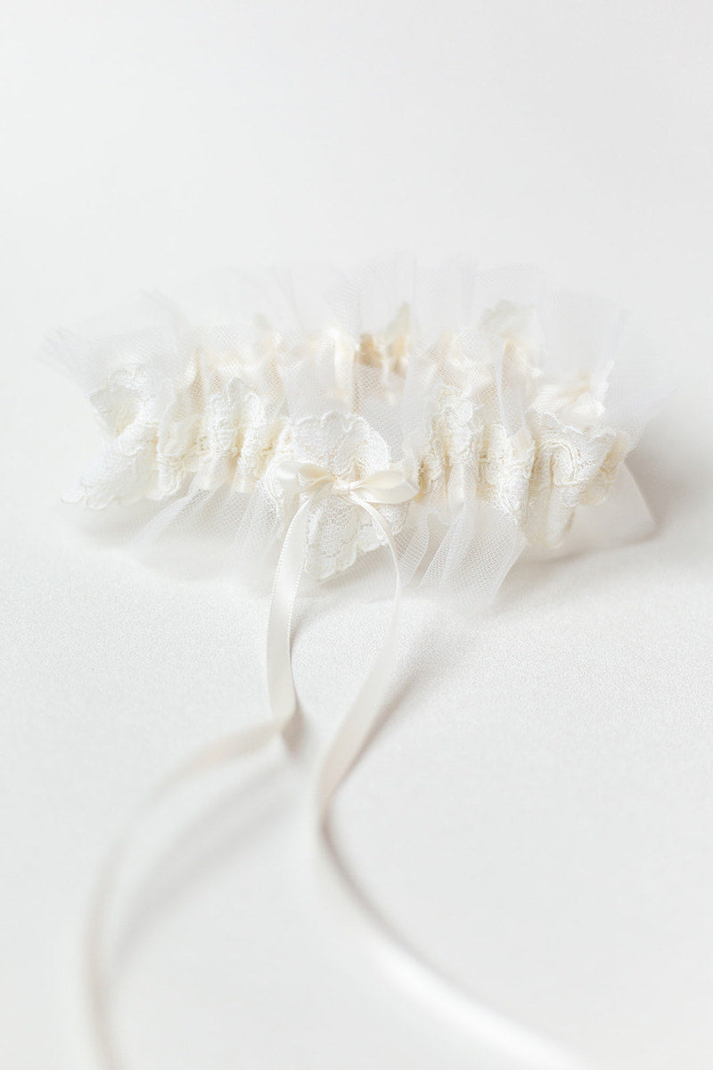 garter made from mother's bridal veil lace