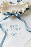 personalized wedding garter & handkerchief, something blue - handmade heirloom by The Garter Girl