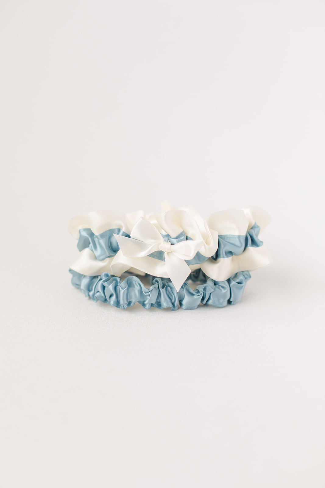 Garter Set: Dusty Blue & Ivory Satin