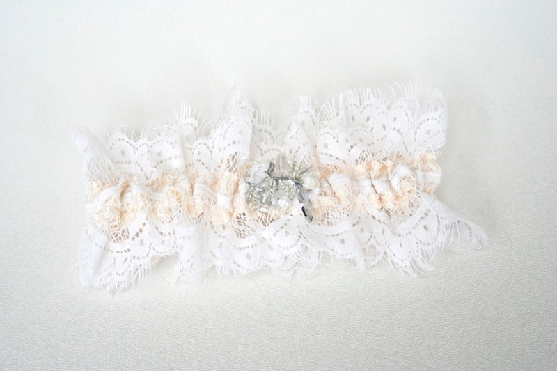 Custom Wedding Garter: Ivory Lace and Sparkle