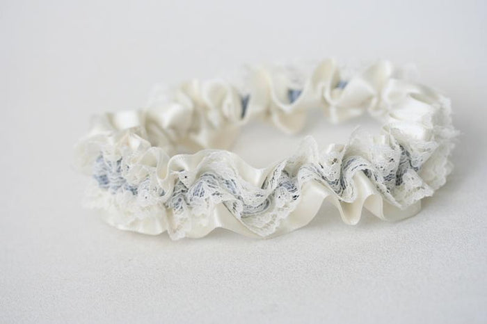 Garter: Dusty Blue & Ivory Lace