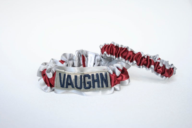 Gray and Maroon Military Name Tape Garter Set