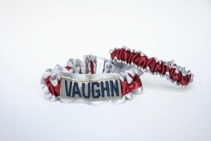 Gray and Maroon Military Name Tape Garter Set