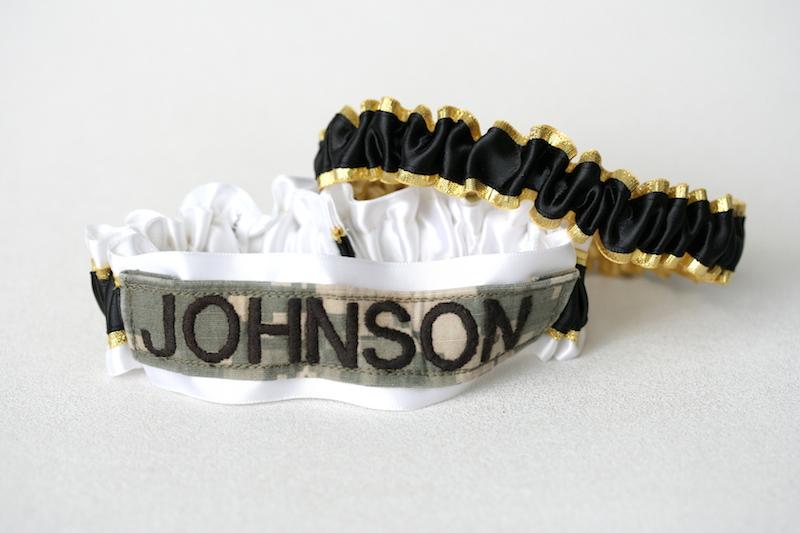 Custom Military Wedding Garter: White, Black and Gold