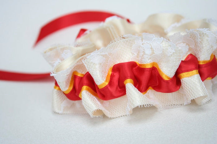 Ivory Lace, Red and Yellow Garter Set