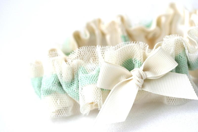 Ivory Lace and Mint Wedding Garter
