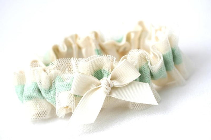 Custom Wedding Garter: Ivory Lace and Mint