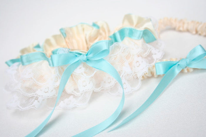 Lace and Aqua Garter Set