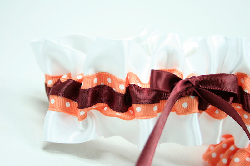 White, Orange Polka Dot and Maroon Garter Set