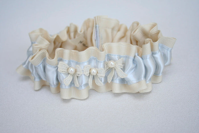 Ivory Pearls with Light Blue Wedding Dress Garter