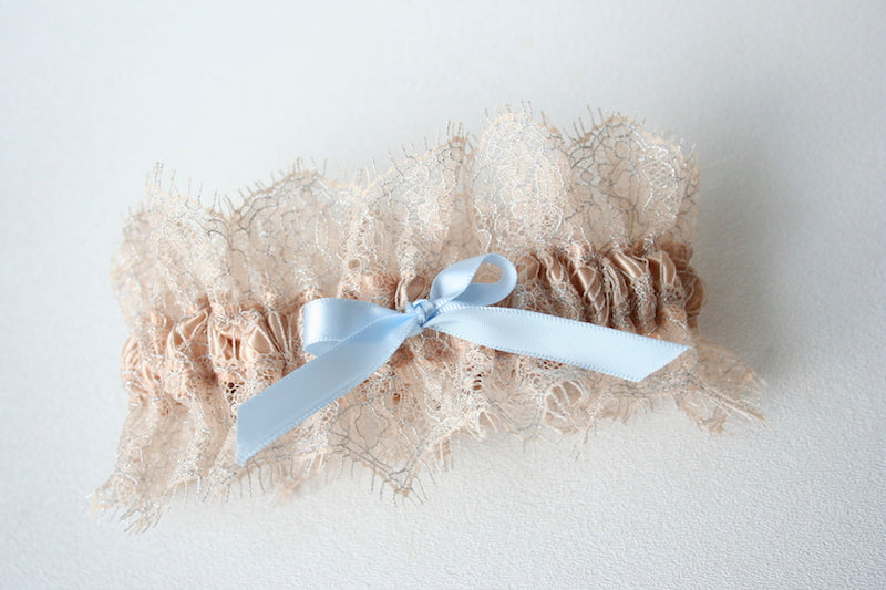 Champagne and Light Blue Garter