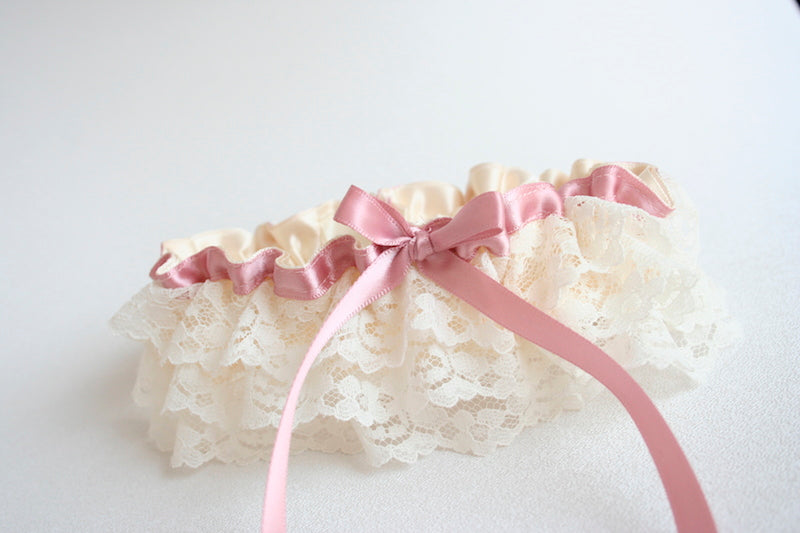 Pink and Ivory Lace Garter