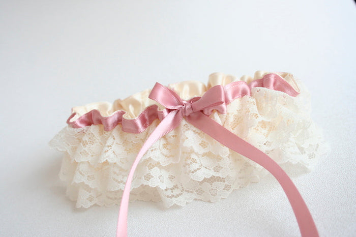 Pink and Ivory Lace Garter