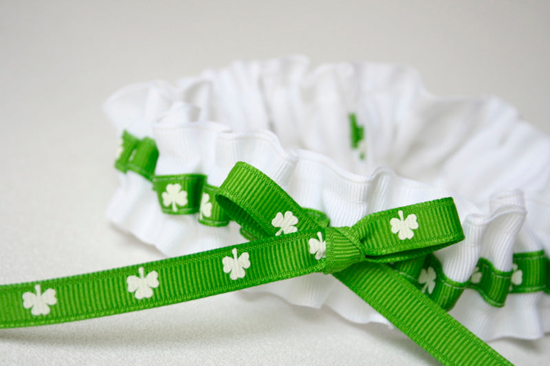 White and Emerald Shamrock Garter