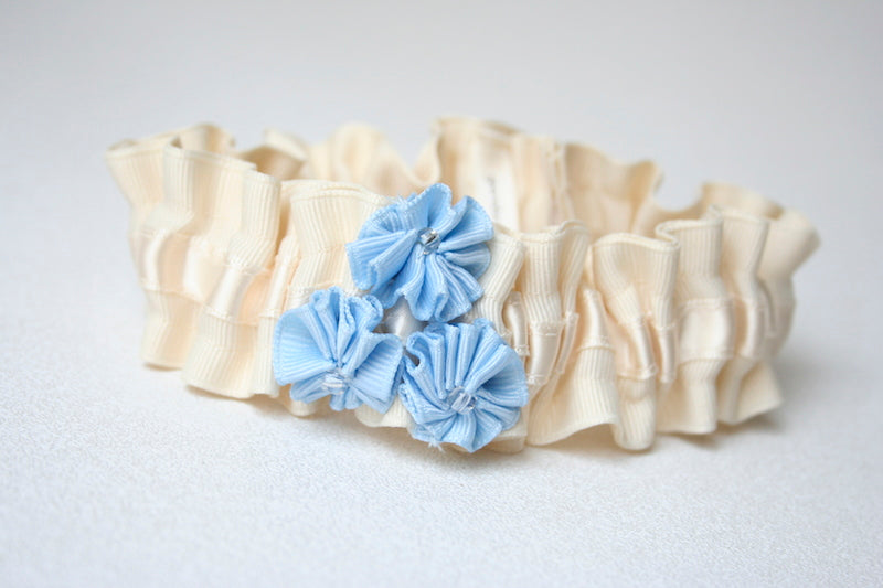 Ivory and Blue Rosettes Garter