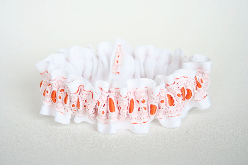 Orange and White Eyelet Lace Garter