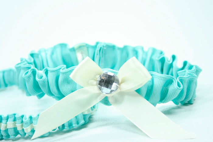 Aqua and Ivory Sparkle Garter