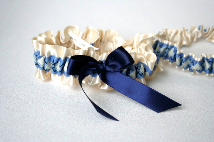 Ivory and Blue Argyle Garter Set