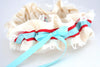 Ivory Lace, Turquoise and Red Garter Set