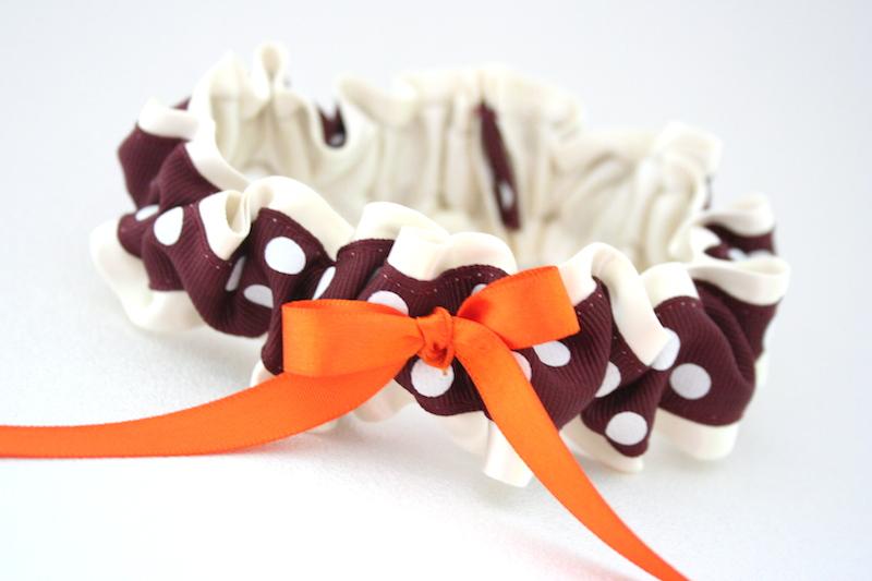 Ivory, Maroon Polka Dot and Orange Garter Set