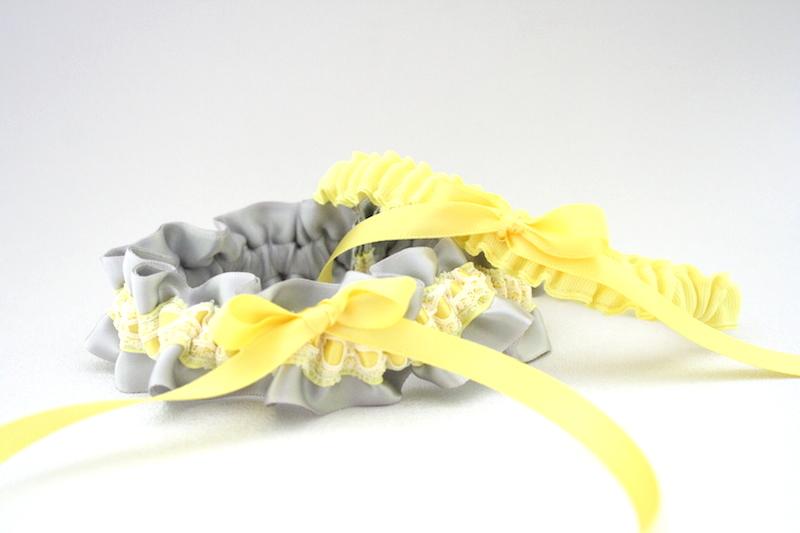 Gray, Yellow and White Lace Garter Set