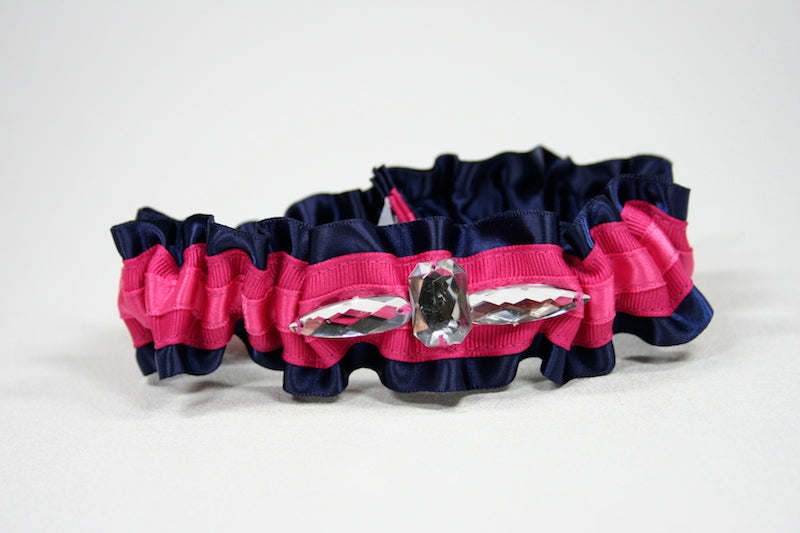 Navy Blue and Hot Pink Sparkle Garter Set