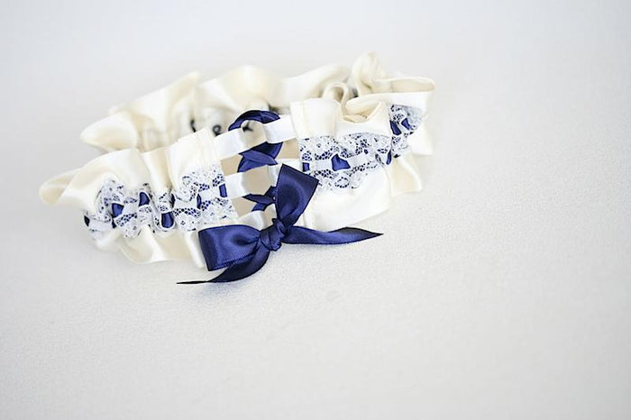 Custom Garter Spotlight: Navy Blue, Lace & Corset Tie