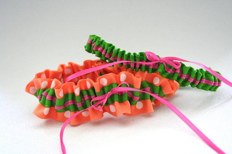 Orange Polka Dot, Green and Pink Garter Set