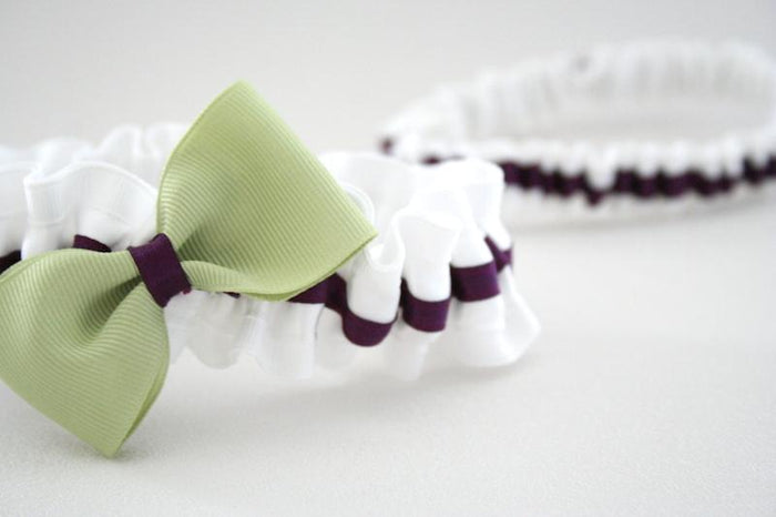 White, Purple and Sage Green Garter Set