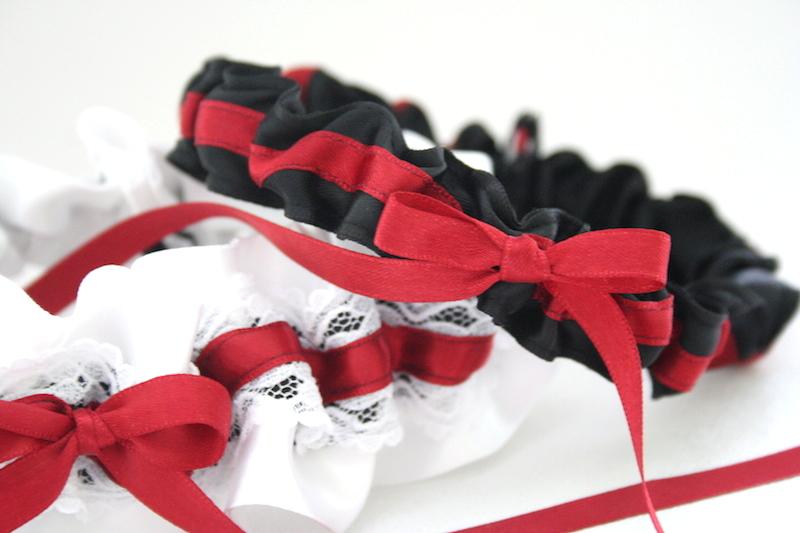 White Lace, Black and Red Garter Set