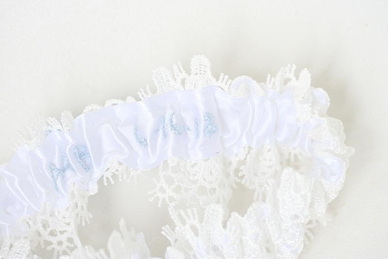 Garter: Shimmer Lace, Blue and Hand Embroidery