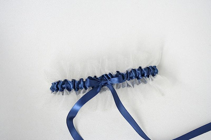 Garter: Gold Glitter Tulle and Dark Blue