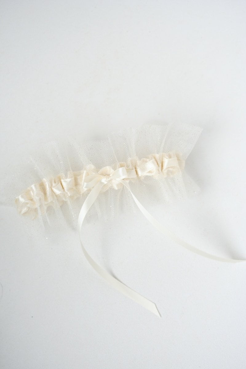 Garter: Ivory Tulle With Gold Glitter