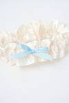 Garter: Ivory Satin and Lace with Blue Satin Bow